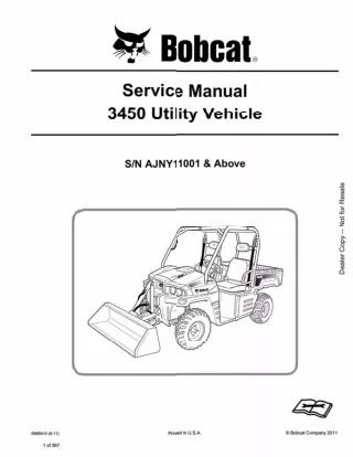 Bobcat 3450 Utility Vehicle Service Repair Manual SN AJNY11001 AND Above