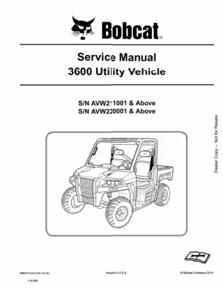 Bobcat 3600 Utility Vehicle Service Repair Manual SN AVW211001 AND Above