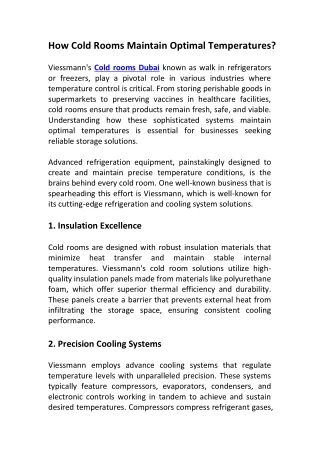 How Cold Rooms Maintain Optimal Temperatures?