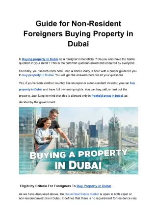 Guide for Foreigners Buying Property in Dubai | InchBrick