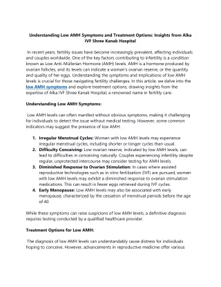 Understanding Low AMH Symptoms and Treatment Options