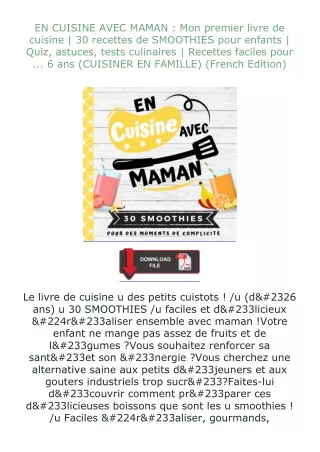 Download⚡(PDF)❤ EN CUISINE AVEC MAMAN : Mon premier livre de cuisine | 30 recettes de SMOOTHIES pour enfants |