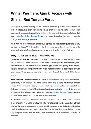 Winter Warmers: Quick Recipes with Shimla Red Tomato Puree