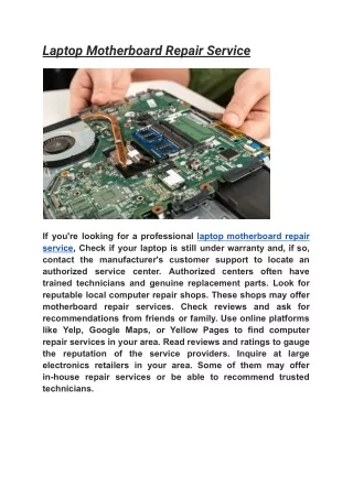 Laptop Motherboard Repair Service