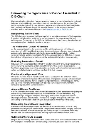 Unraveling the Significance of Cancer Ascendant in D10 Chart