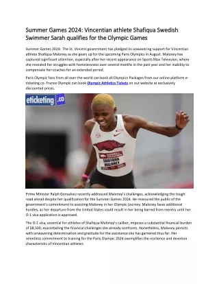 Summer Games 2024 Vincentian athlete Shafiqua Swedish Swimmer Sarah qualifies for the Olympic Games