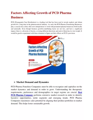 Factors Affecting Growth of PCD Pharma Business