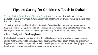 Tips on Caring for Children’s Teeth in Dubai