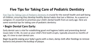 Five Tips for Taking Care of Pediatric Dentistry