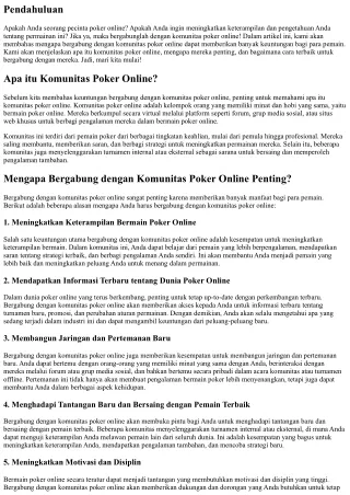 Keuntungan Bergabung dengan Komunitas Poker Online