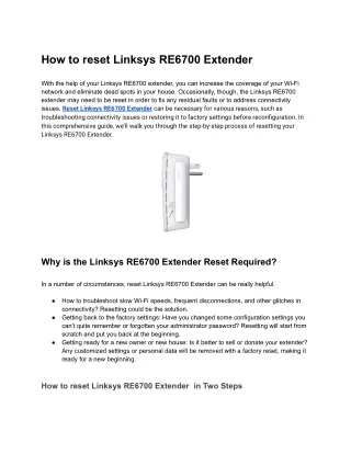 How to reset Linksys RE6700 Extender