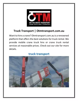 Truck Transport  Otmtransport.com.au