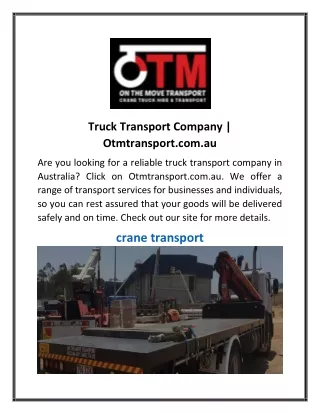 Truck Transport Company  Otmtransport.com.au