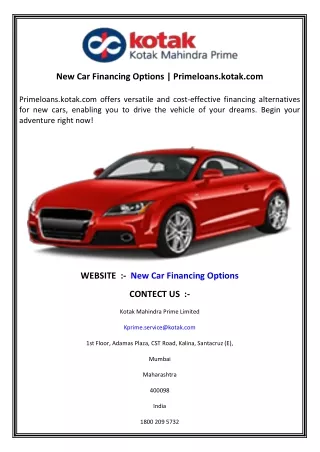 New Car Financing Options  Primeloans.kotak.com