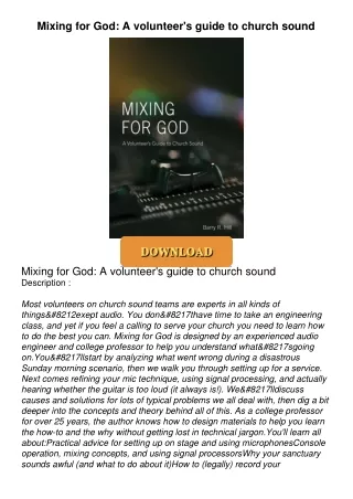 PDF/READ❤  Mixing for God: A volunteer's guide to church sound