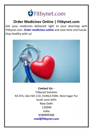 Order Medicines Online Fitbynet.com