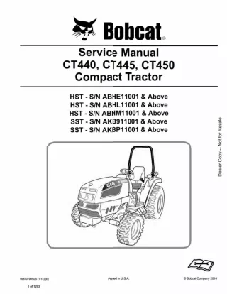 BOBCAT CT440, CT445, CT450 COMPACT TRACTOR Service Repair Manual SN ABHE11001 AND Above