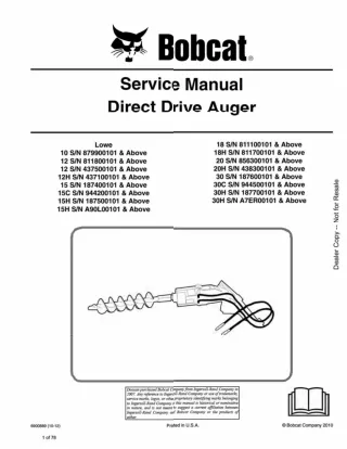 Bobcat Direct Drive Auger Service Repair Manual