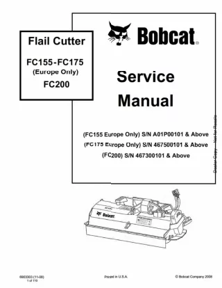 Bobcat FC155 Flail Cutter Service Repair Manual Europe Only SN A01P00101 And Above