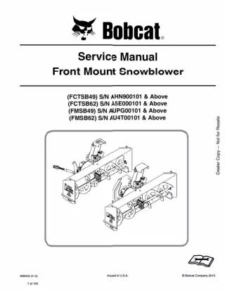 Bobcat FCTSB49 Front Mount Snowblower Service Repair Manual SN AHN900101 And Above