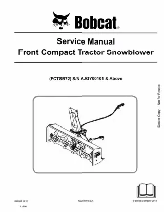 Bobcat FCTSB72 Front Compact Tractor Snowblower Service Repair Manual SN AJGY00101 And Above