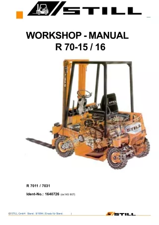 Still Forklift R70-16 Series Service Repair Manual