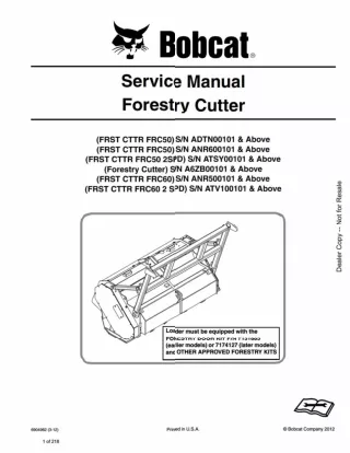 Bobcat FRST CTTR FRC60 2SPD Forestry Cutter Service Repair Manual SN ATV100101 And Above