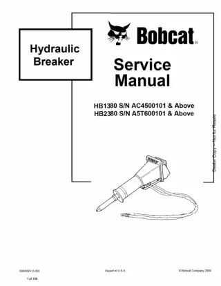 Bobcat HB1380 Hydraulic Breaker Service Repair Manual SN AC4500101 And Above