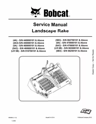 Bobcat LR 5B Landscape Rake Service Repair Manual SN 910700101 And Above