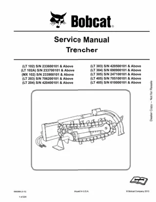 Bobcat LT102 Trencher Service Repair Manual SN 233600101 And Above