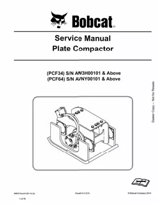 Bobcat PCF34 Plate Compactor Service Repair Manual SN AW3H00101 And Above