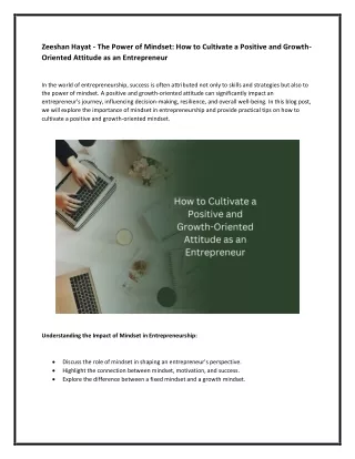 Zeeshan Hayat - The Power of Mindset - How to Cultivate a Positive and Growth-Oriented Attitude as an Entrepreneur