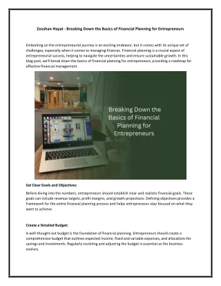 Zeeshan Hayat - Breaking Down the Basics of Financial Planning for Entrepreneurs