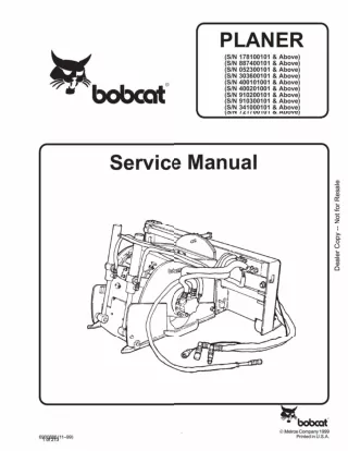 Bobcat Planer Service Repair Manual SN 400101001 And Above