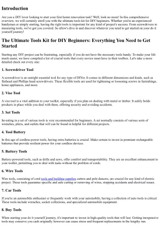 The Ultimate Tools Kit for DIY Beginners: Every Little Thing You Required to Sta
