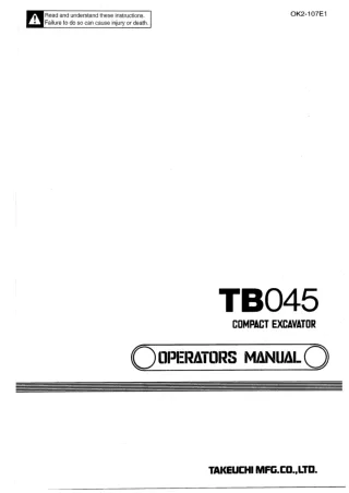 Takeuchi TB045 Compact Excavator Operator manual