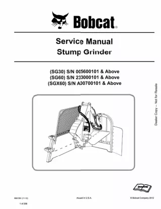 Bobcat SG60 Stump Grinder Service Repair Manual SN 233000101 And Above