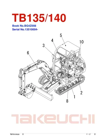 Takeuchi TB140 Compact Excavator Parts Catalogue Manual (Serial No. 13510004 and up)