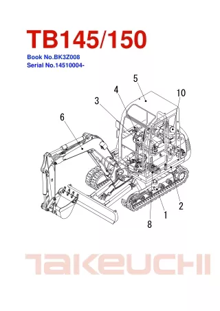 Takeuchi TB145 Compact Excavator Parts Catalogue Manual (Serial No. 14510004 and up)