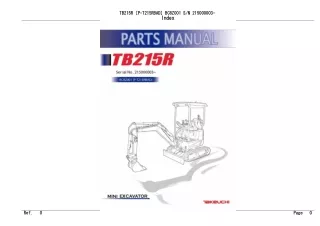 Takeuchi TB215R Mini Excavator Parts Catalogue Manual (Serial No. 215000003 and up)