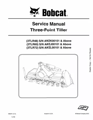 Bobcat 3TLR48 Three-Point Tiller Service Repair Manual SN AWZK00101 And Above