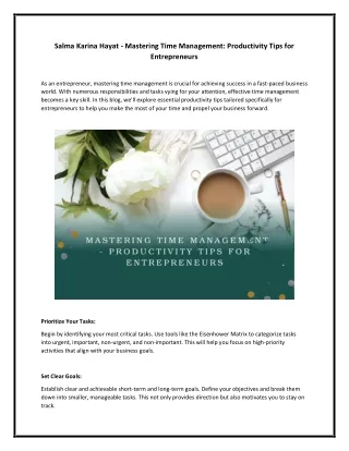 Salma Karina Hayat - Mastering Time Management - Productivity Tips for Entrepreneurs