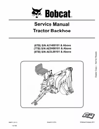 Bobcat 8TB Tractor Backhoe Service Repair Manual SN AE3L00101 AND Above