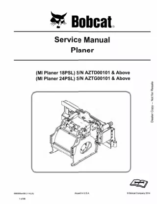 Bobcat 18PSL Planer Service Repair Manual SN AZTD00101 And Above