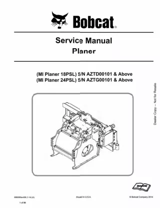 Bobcat 24PSL Planer Service Repair Manual SN AZTG00101 And Above