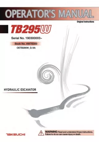 Takeuchi TB295W Hydraulic Excavator Operator manual (Serial No. 190300003 and up)