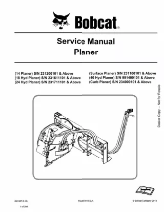 Bobcat 40 Hydraulic Planer Service Repair Manual SN 991400101 And Above