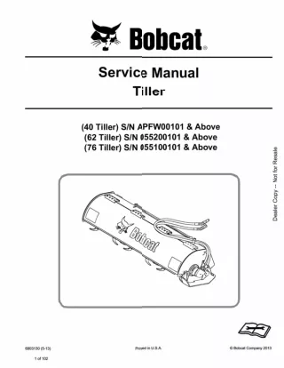 Bobcat 40 Tiller Service Repair Manual SN APFW00101 And Above