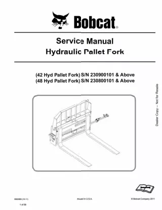 Bobcat 42 Hydraulic Pallet Fork Service Repair Manual SN 230900101 And Above