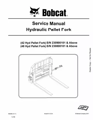 Bobcat 48 Hydraulic Pallet Fork Service Repair Manual SN 230800101 And Above